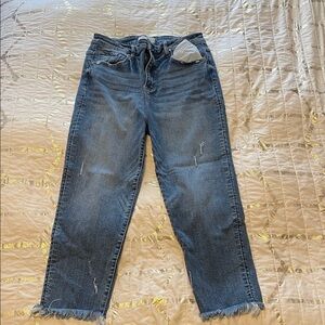 Casual Blue Frayed Hem Risen Jeans